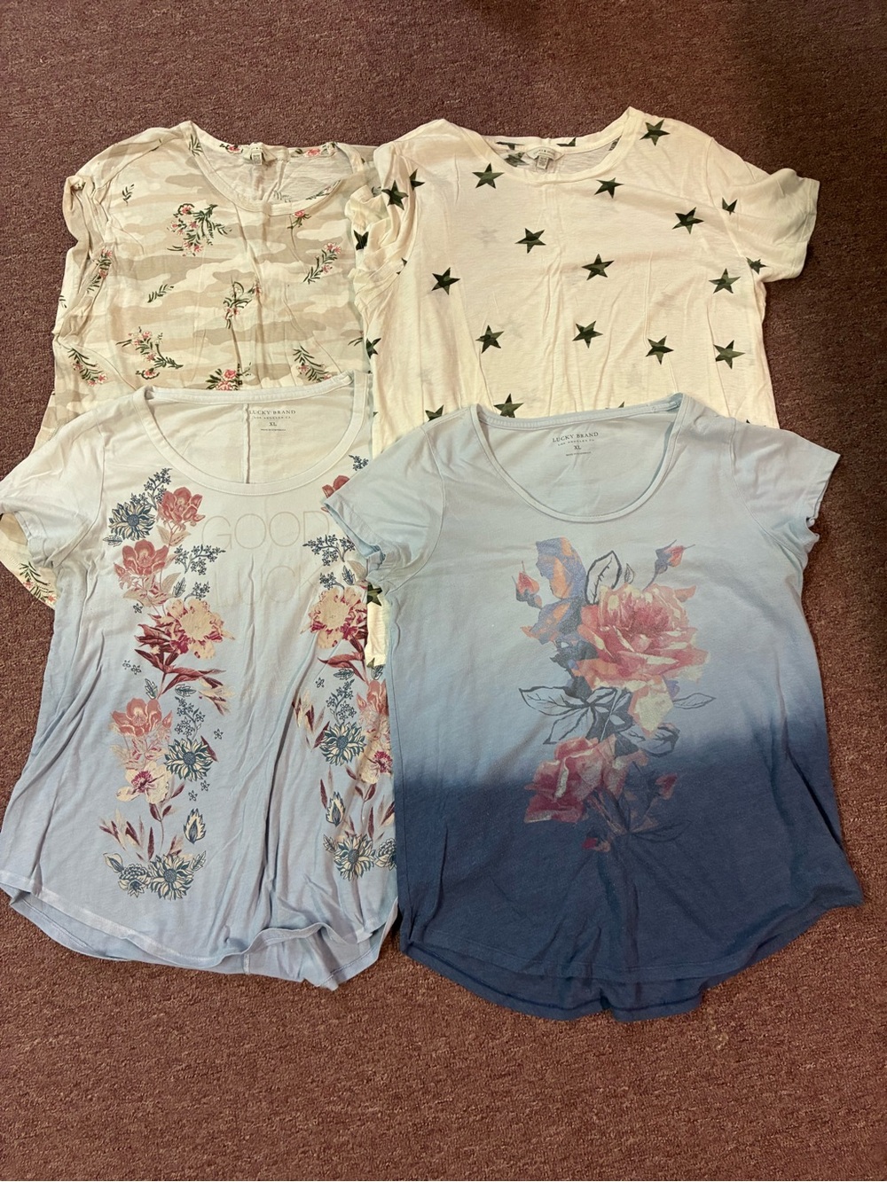 Lucky Brand Light Blue Ombre Floral Short Sleeve Tee